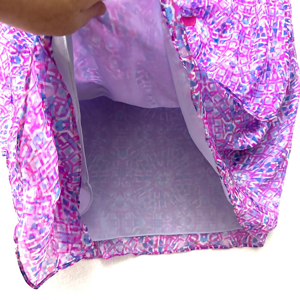 Sundance Silk Chiffon Faux Wrap Dress Kaleidoscope Purple Pink Geometric lined - Picture 7 of 10